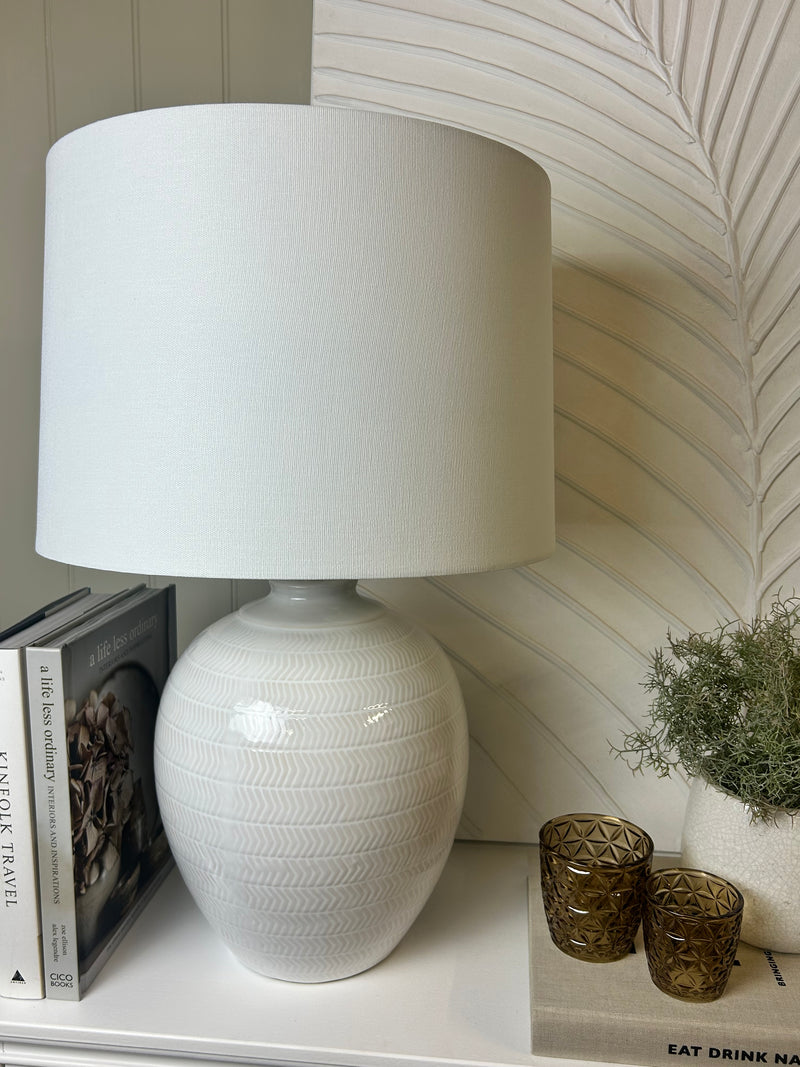Textured ceramic lamp with linen shade