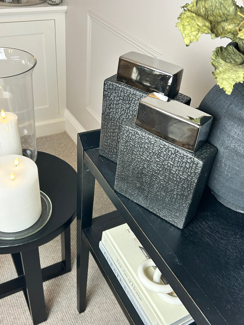 Black silver ceramic textured lidded ginger jars