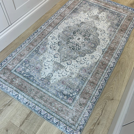Croft Taupe Grey blue pink Printed Washable Runner rug mat Available 3 Sizes