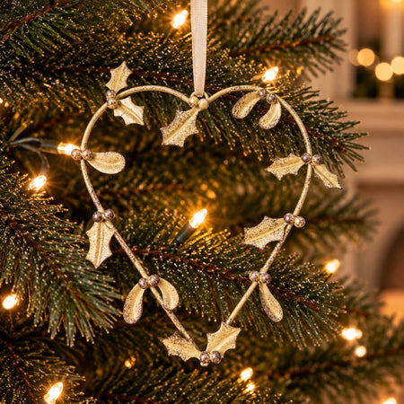 Metal holly hanging heart