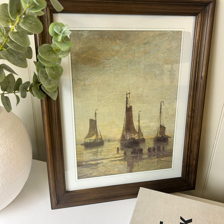 Dark framed wood ship print picture 2 styles