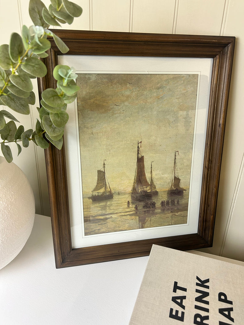 Dark framed wood ship print picture 2 styles