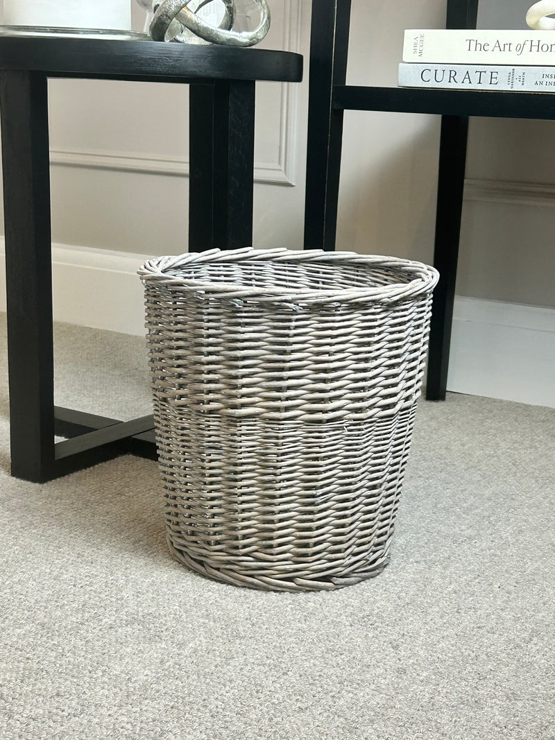 Washed wicker waste paper bathroom bin 30cm