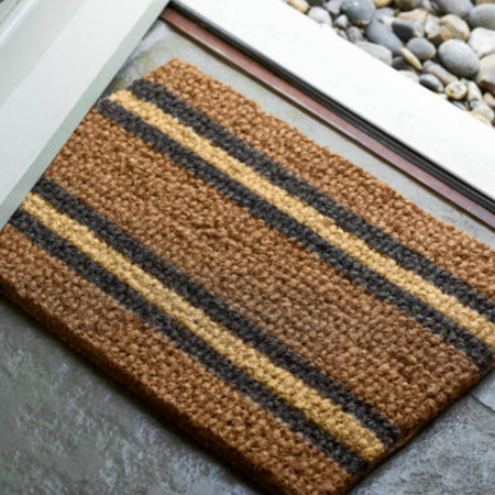 Brown natural stripe thick door mat rug 65x40