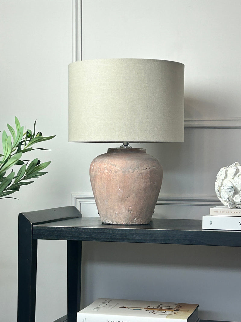 Darcy stone rustic lamp with linen shade