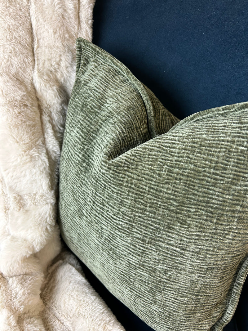 Olive Green Moddi ripple Textured Velvet Piped Edge Trim premium Cushion 45m