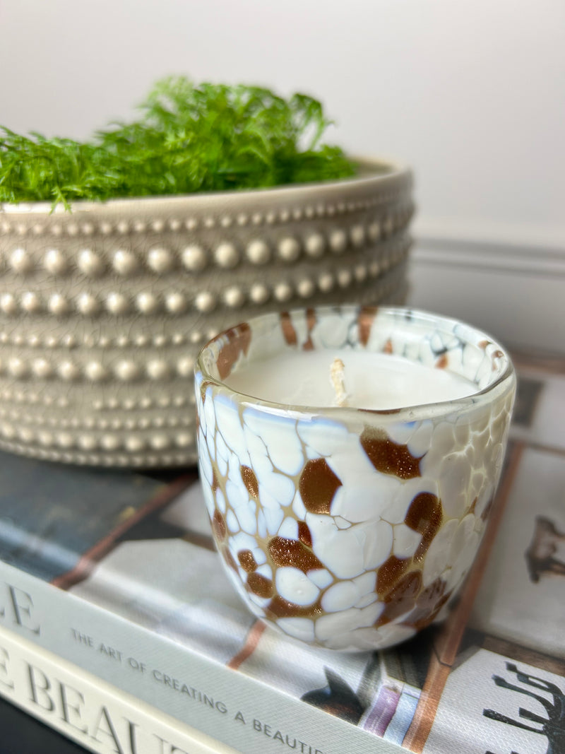 Confetti Effect gold white Glass scented Candle
