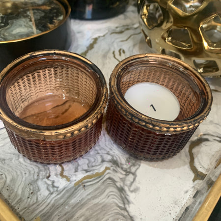 Amber Glass Dot detail Candle Holder