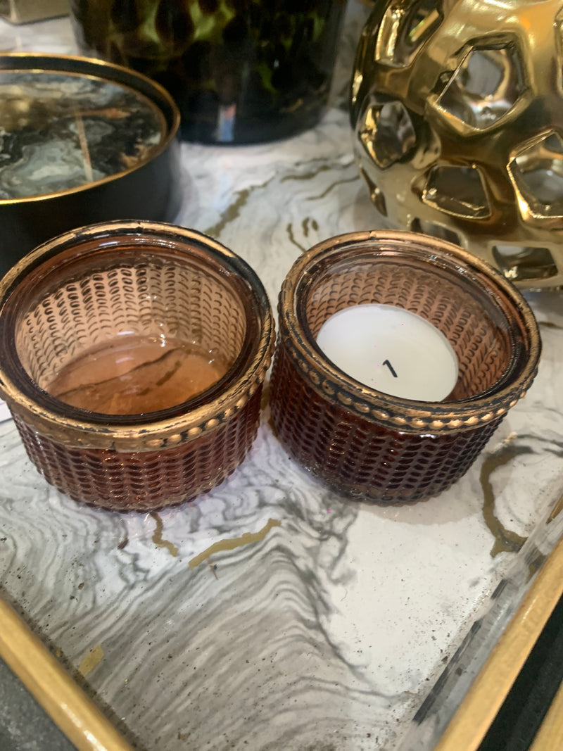 Amber Glass Dot detail Candle Holder