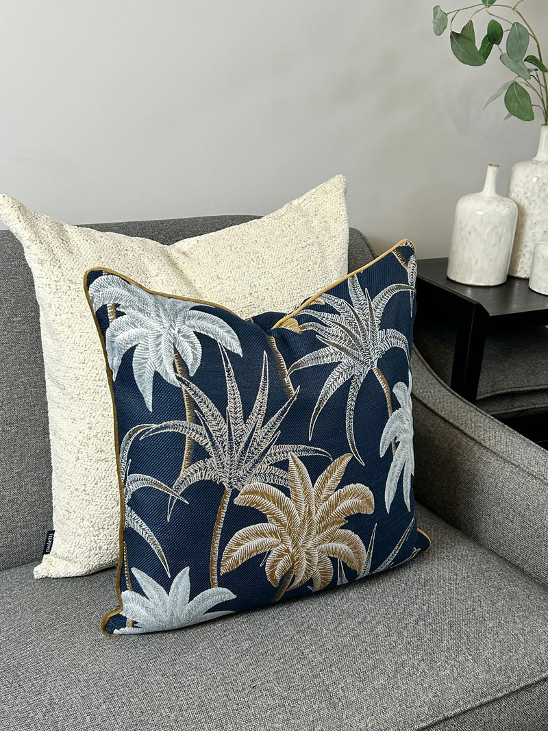 Galapagos Cushion navy palm leaf