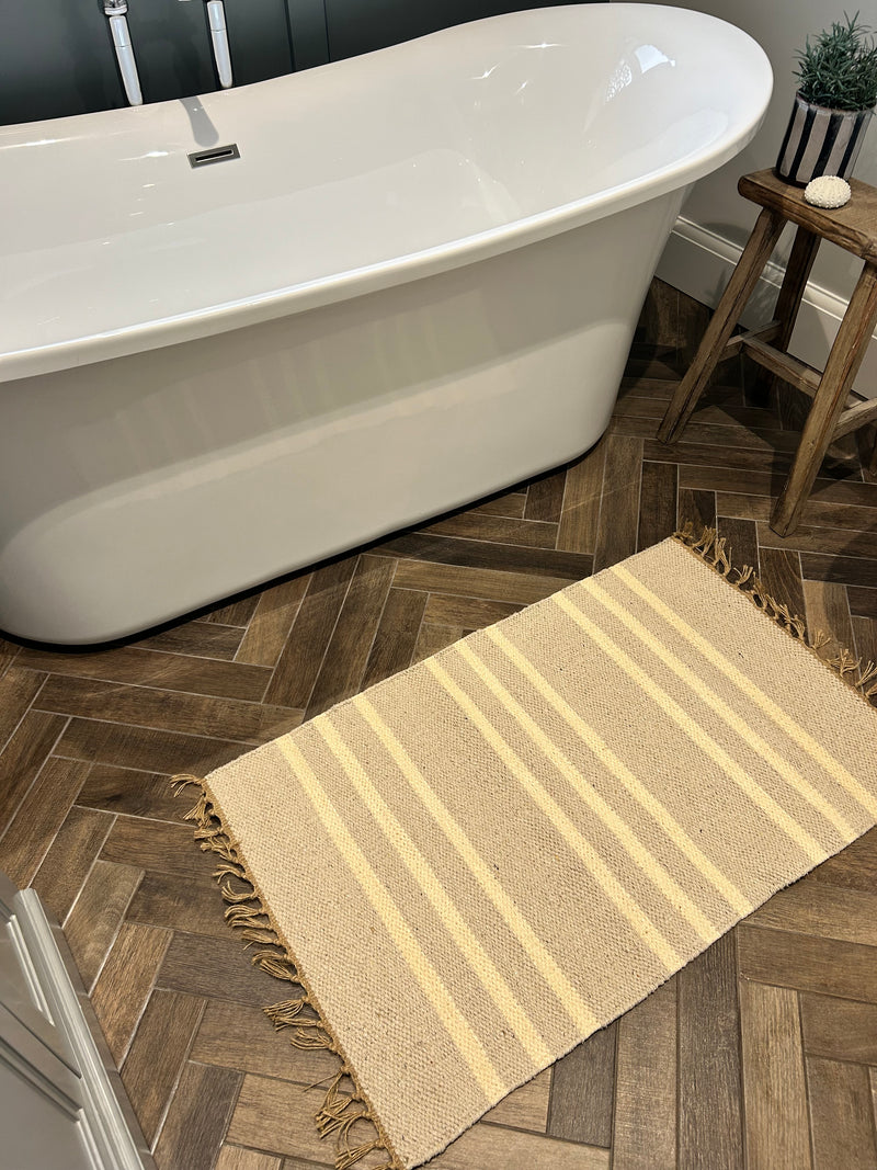 Recycled cotton stripe stone beige neutral rug runner door mat 60x90 and 70x130