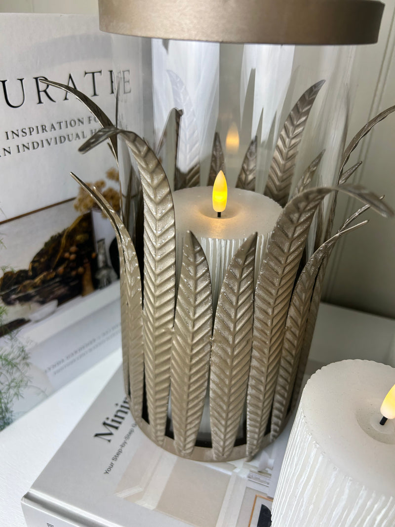 Metal Leaves Bronze tall Candle Holder, 2 sizes