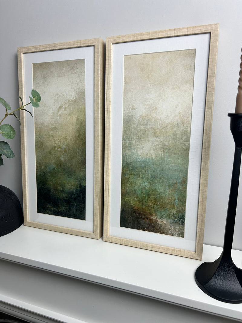 Pair of ash framed prints Mossy Forest by Suzanne Nicoll 48x24 each set 2 premium