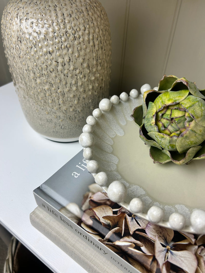 White ceramic dripped effect bobble bowl