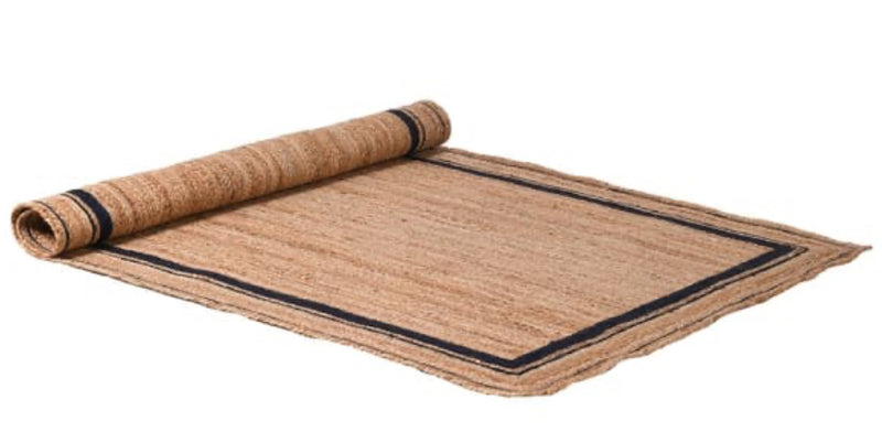 Rectangular Natural with Navy Border Woven seagrass Hemp Rug mat