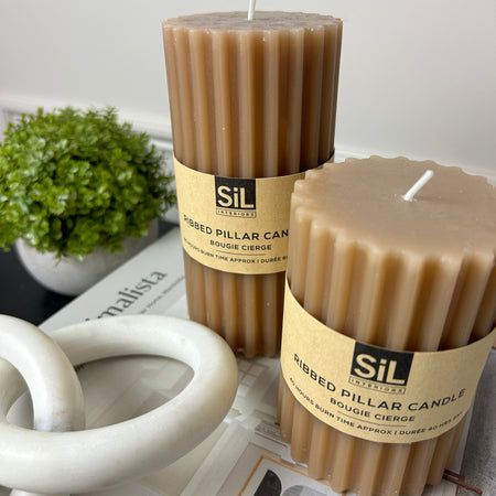 Terracotta Ribbed Pillar Candle, 2 Sizes