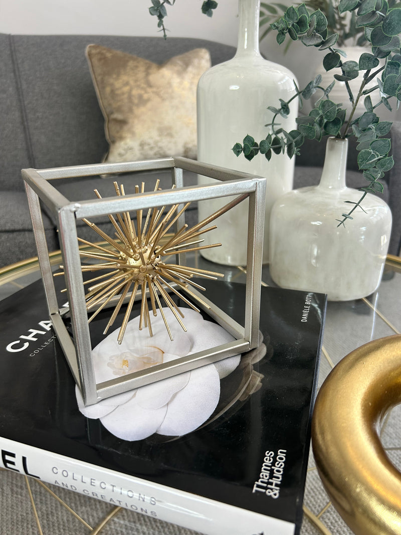 Small square two tone gold silver starburst decoration 13cm