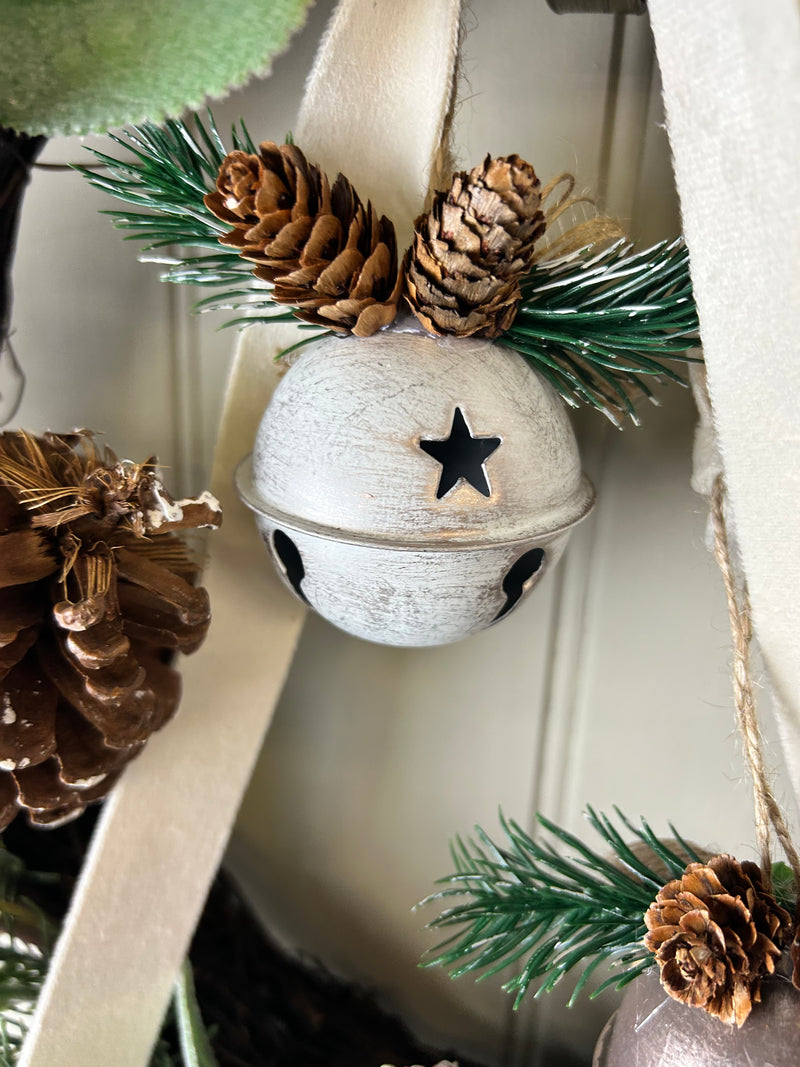 Set of Two Rustic Metal Bells white Pewter