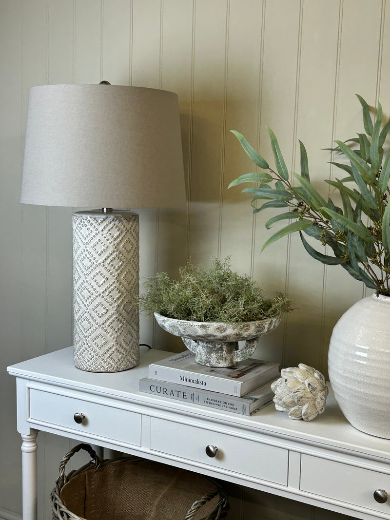 Tall Beaded Geo Lattice Lamp Linen Shade