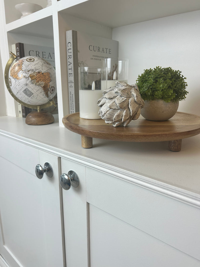 Natural wooden tray plate on feet 35cm