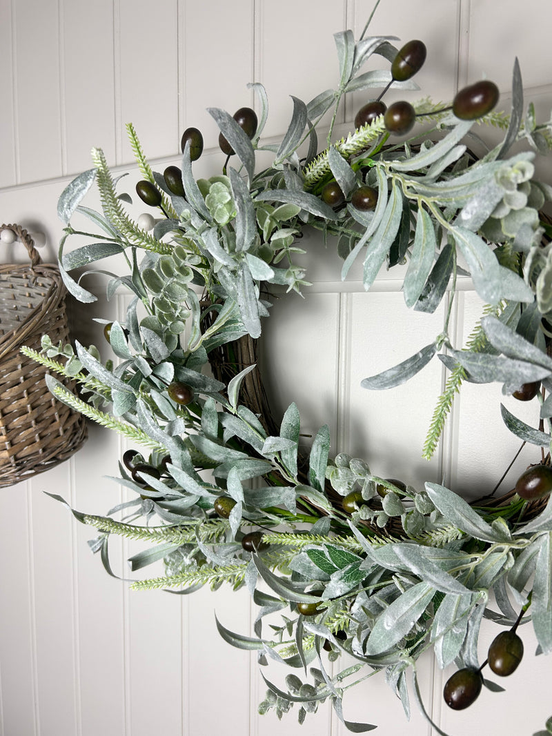 Large mixed foliage and olive wreath 60cm