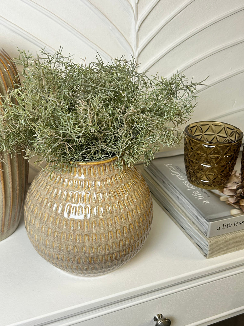 Textured dot dash squat vase brown beige