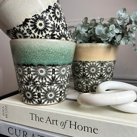 Circles Floral Pattern Terracotta Plant Pots 3 colours styles
