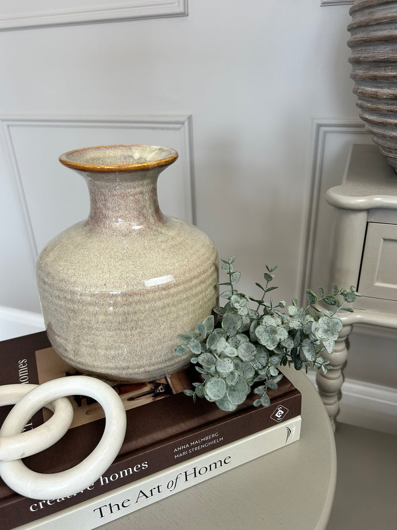 Ceramic textured neutral bottle squat vase