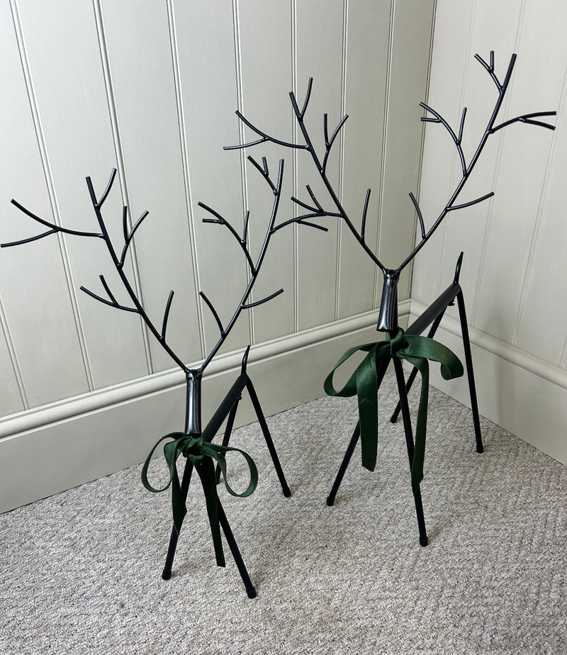 Set of two black metal reindeers 67cm