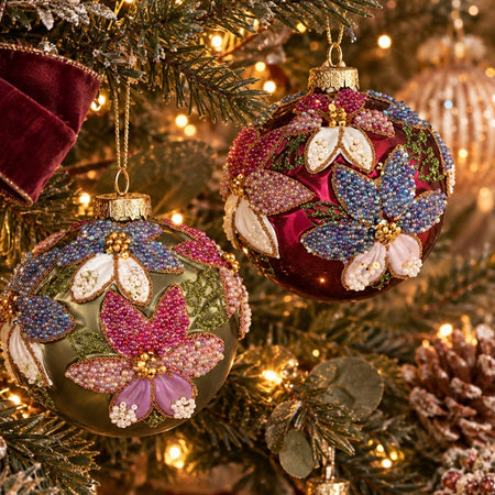 Embroidered hanging round bauble 2 colours green pink