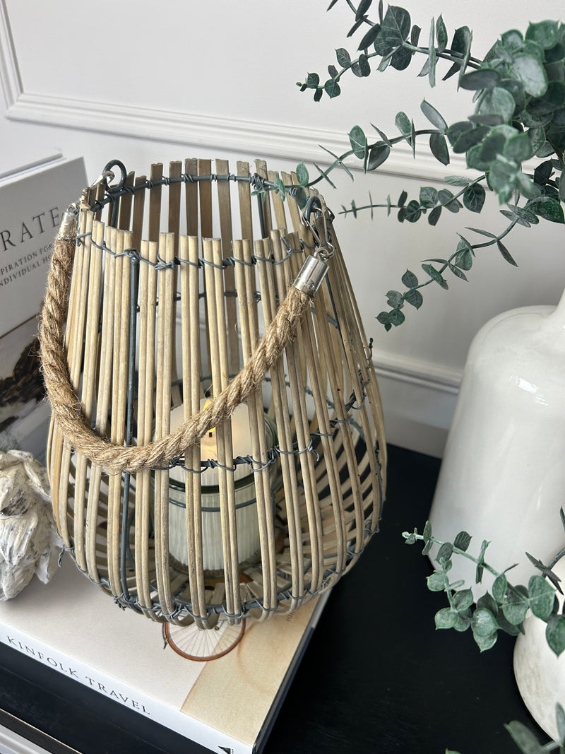 Large Light Willow Lantern with handle candle holder