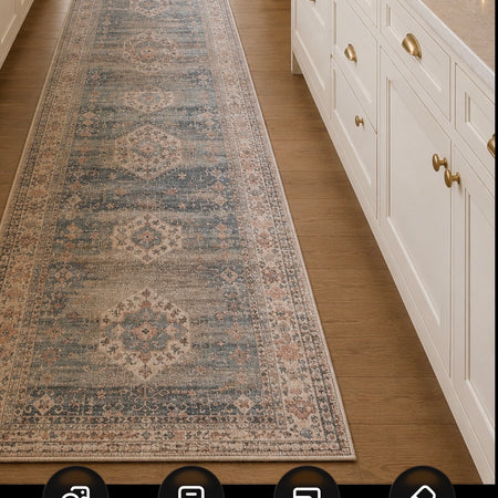Blue & Natural Traditional Style Washable Door Runner rug mat 67x200cm