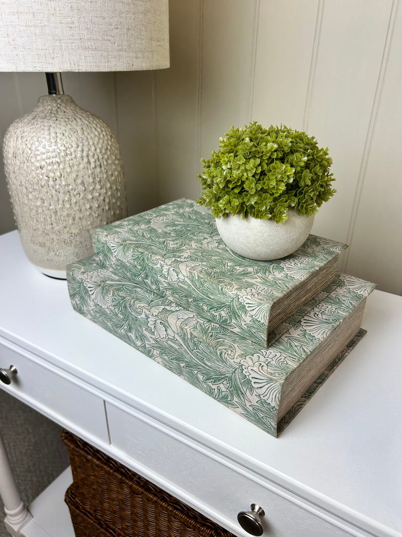 Set of Two Floral Green Leaf Storage Books