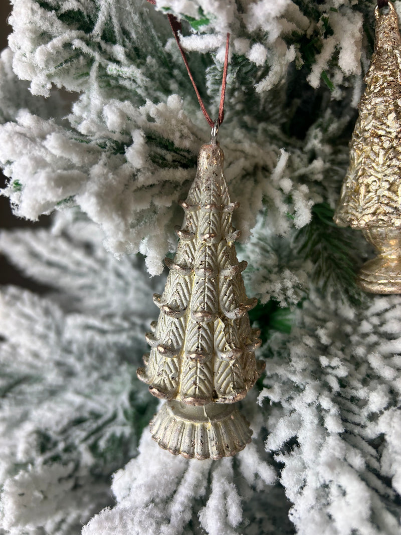 Gold hanging etched Christmas tree 10cm mixed