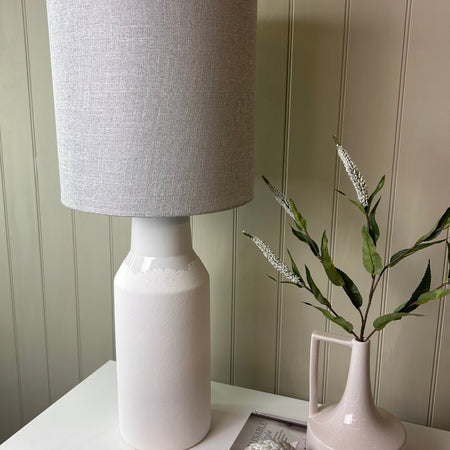 White Stone Textured Lamp With Grey natural Shade