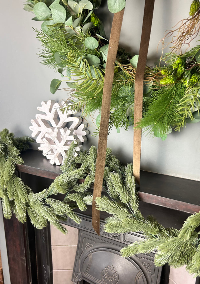 Flocked Norfolk spruce trailing  garland pick swag 100cm