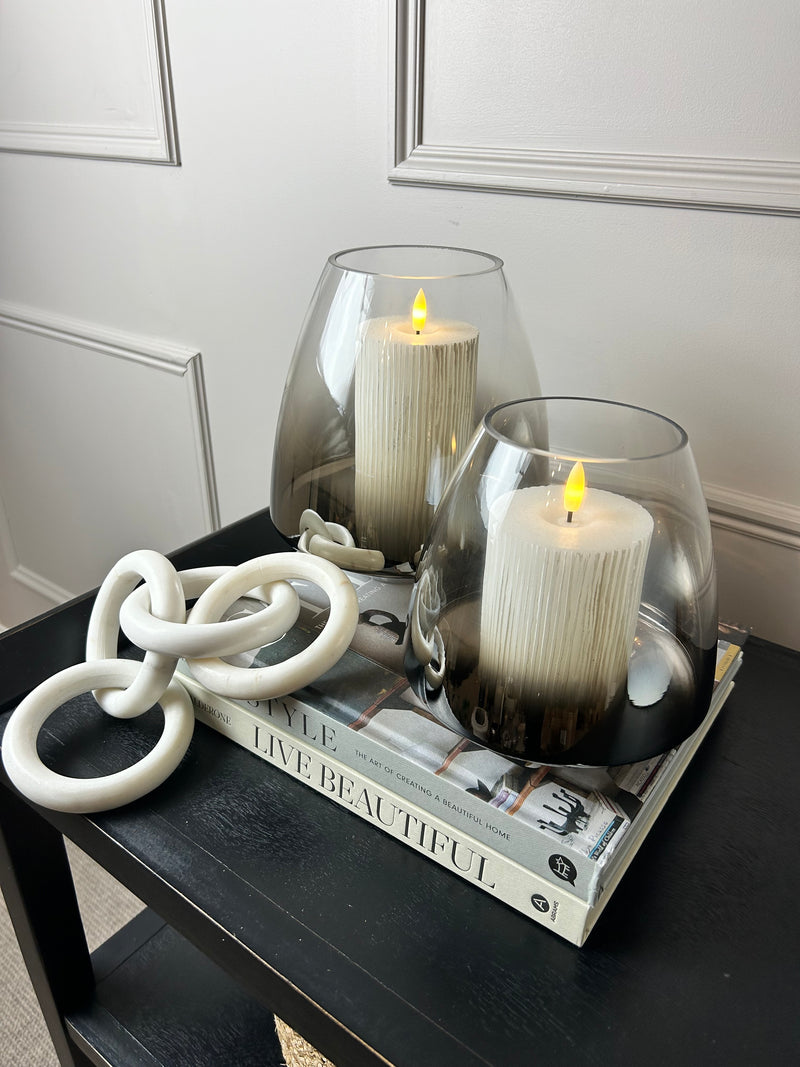 Pewter bronze Ombré Glass Hurricane Candle Holder 2 Sizes