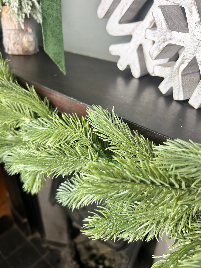 Flocked Norfolk spruce trailing  garland pick swag 100cm