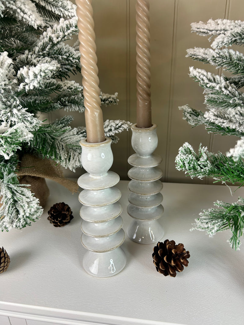 Glazed Ceramic Candle Holder with Textured Detail, 2 Styles