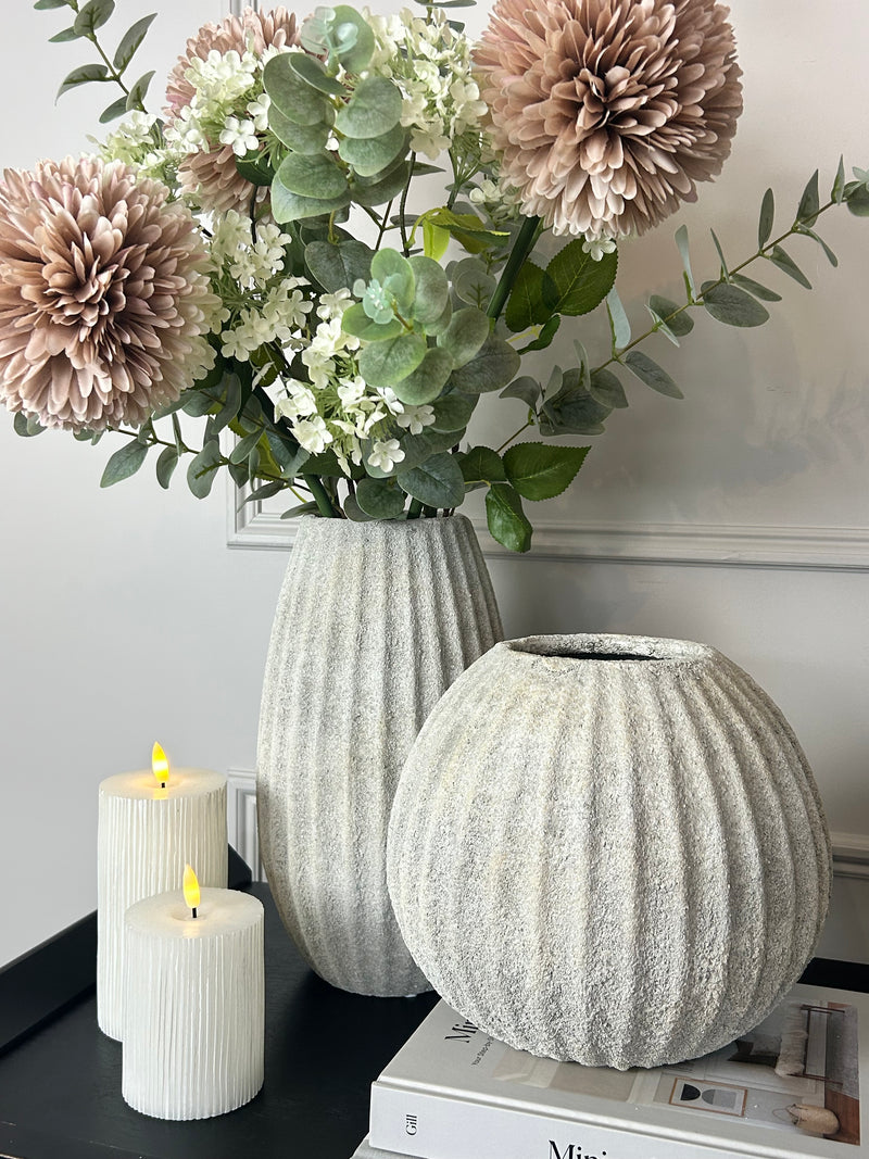 Stone ribbed vase rustic 2 sizes
