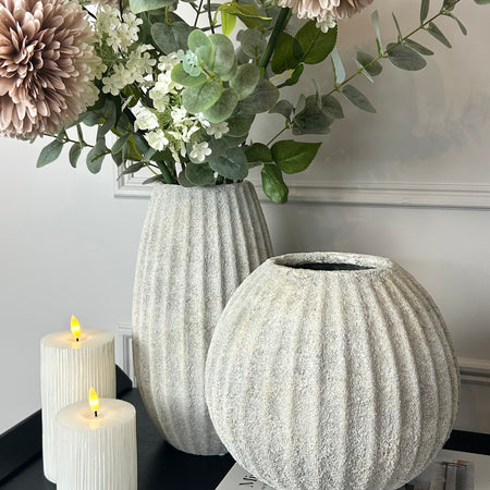 Stone ribbed vase rustic 2 sizes