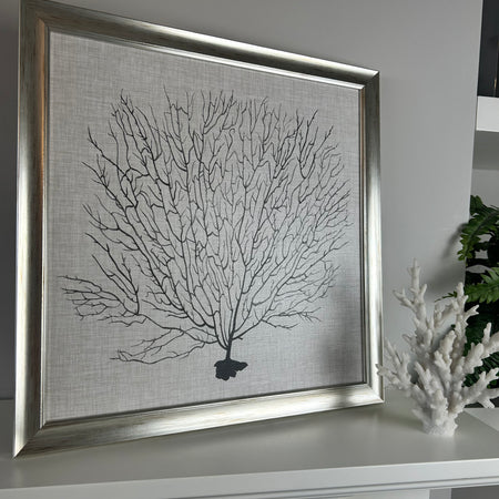 Coral sea fan picture with silver distressed frame by Grace Popp 40x40