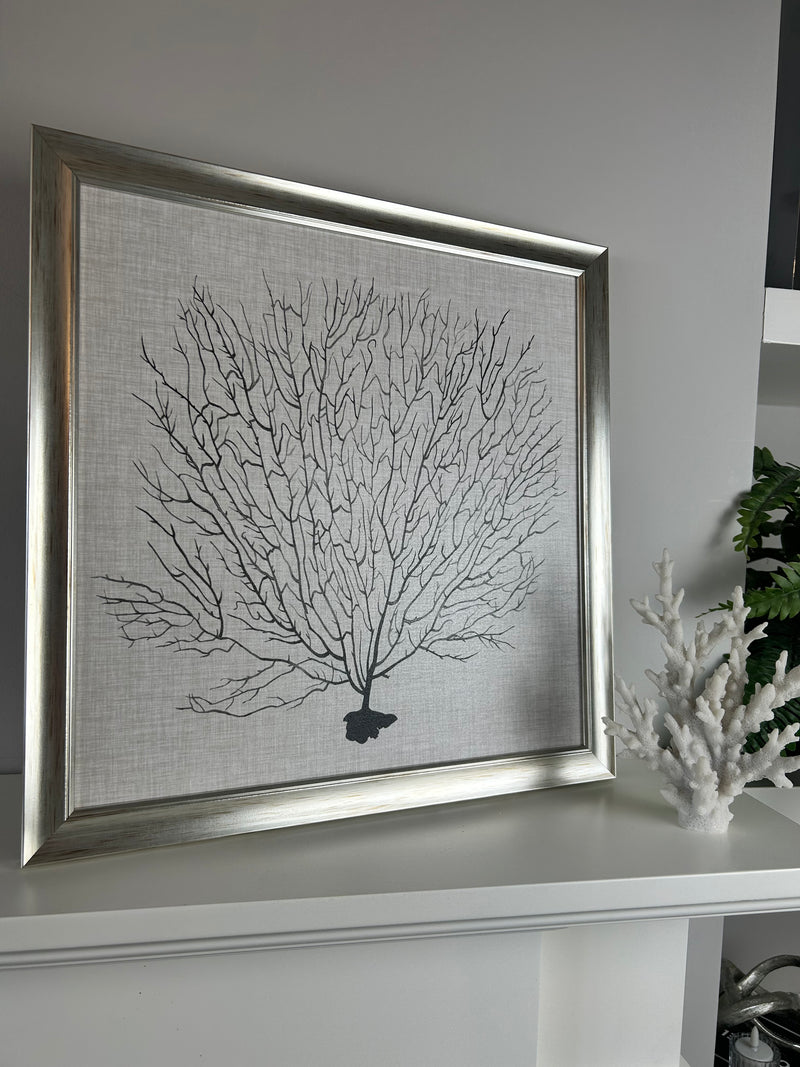Coral sea fan picture with silver distressed frame by Grace Popp 40x40