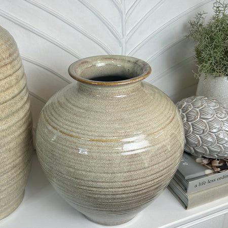 Textured brown round shaped vase