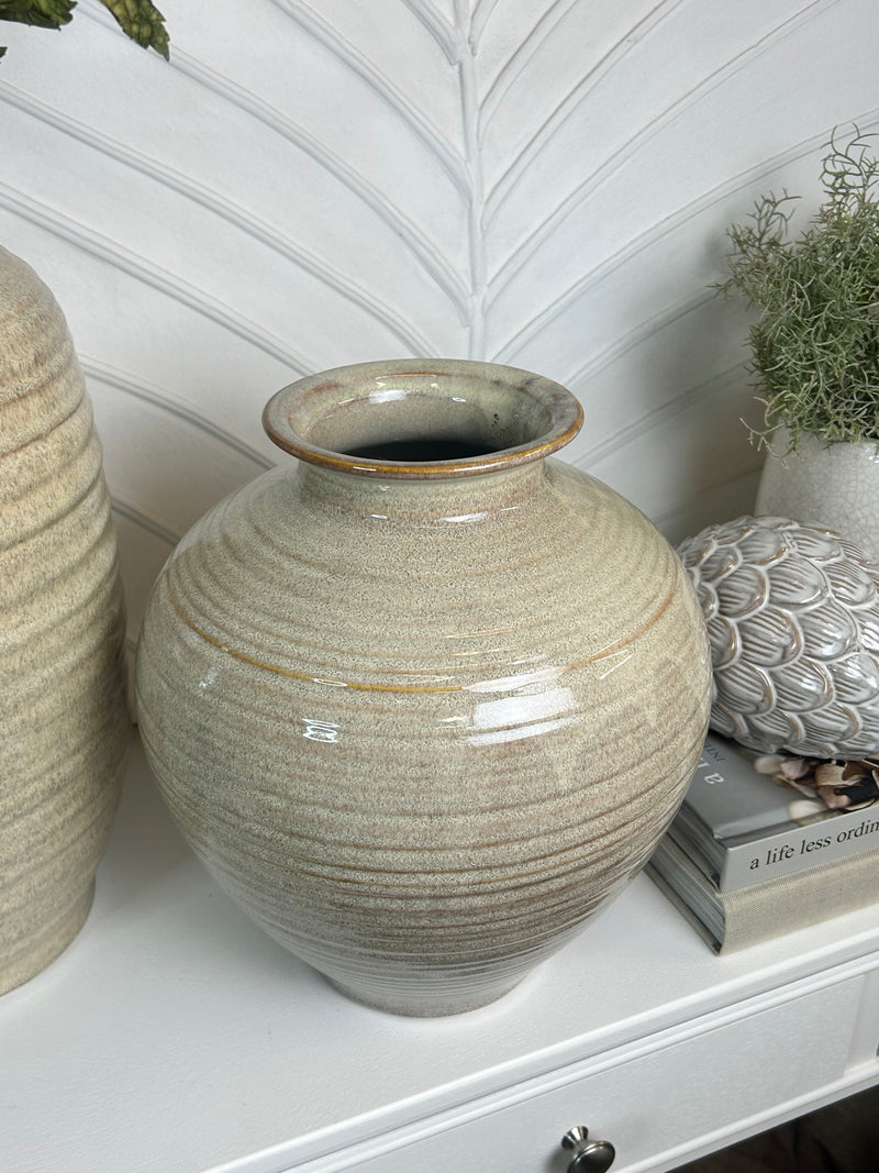 Textured brown round shaped vase