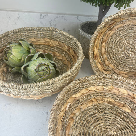 Bayford two tone woven wicker grass bowl 3 sizes