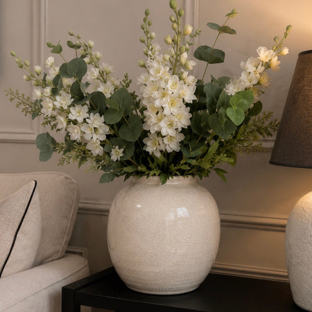 Large aria off White cream Ceramic crackle Glazed Chunky Round Vase