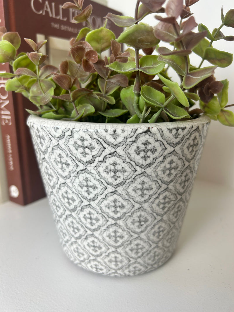 Grey & White Ceramic Dutch Plant Pots 6 Patterns