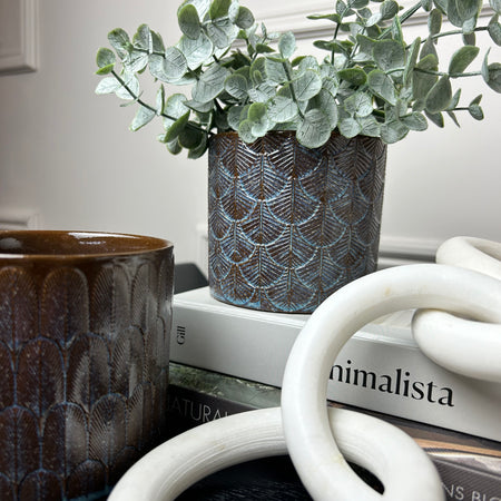 Blue brown patterned plant pot