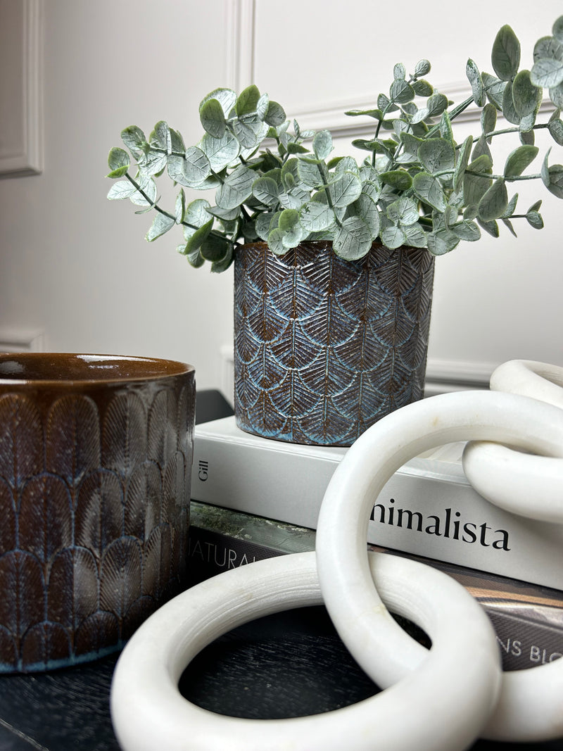 Blue brown patterned plant pot